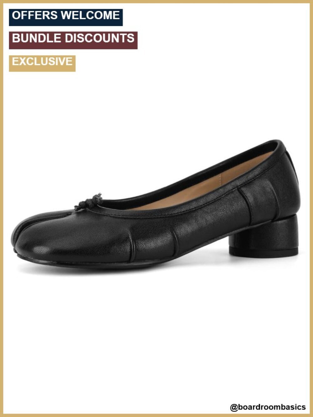 Split Toe Tabi Ballet Pumps with Low Block Heel - PU Leather